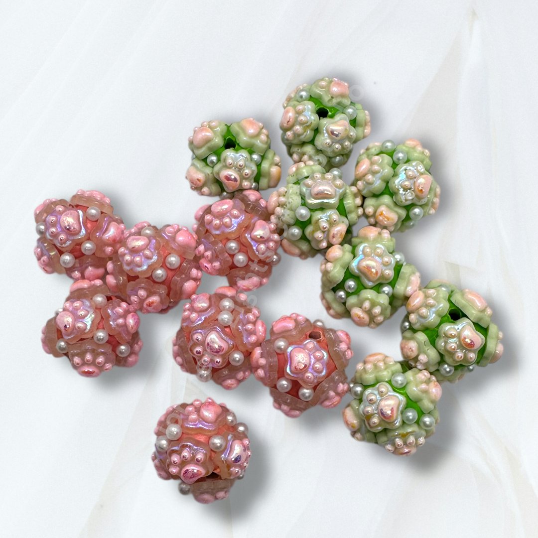 Fancy Clay Base Paw Charm Beads -5pc.
