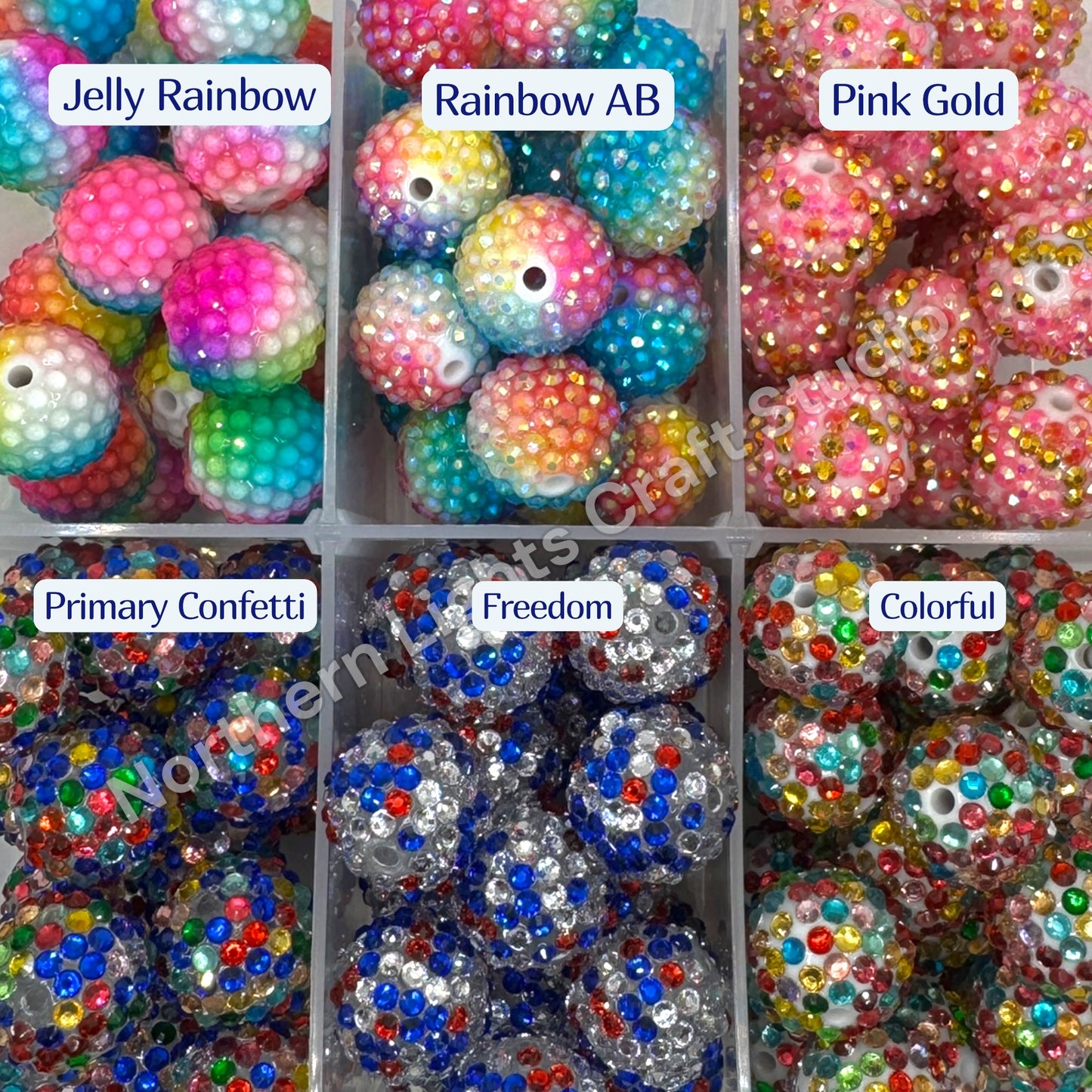 Multicolor Confetti 20mm Acrylic Rhinestone Bubblegum Beads - 10pc.