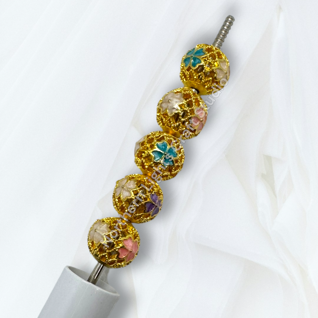 Copper Gold Plated Enamel Clover 10mm Beads - 10pc.  Mix