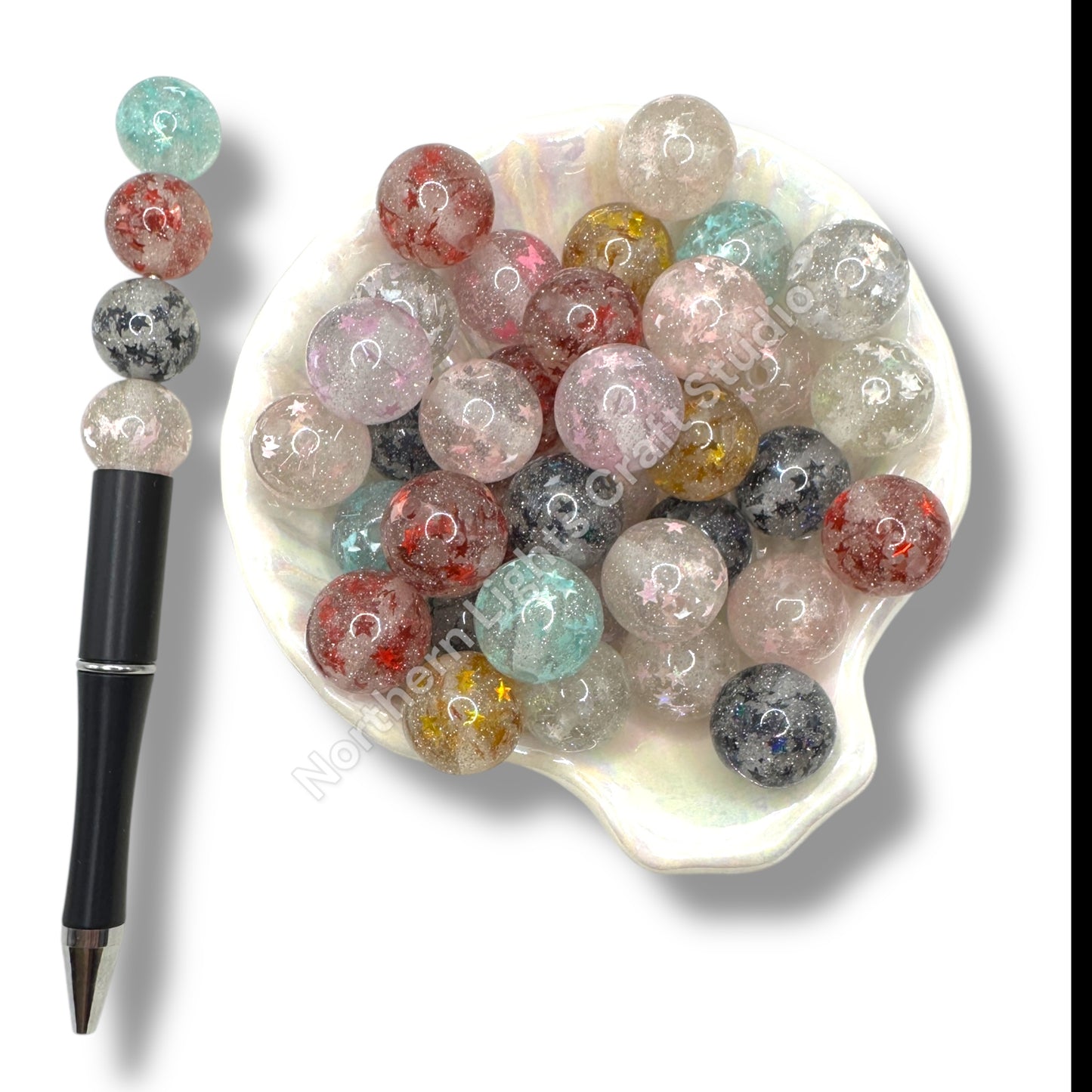 16mm Glitter Star Foil Beads 20pcs.