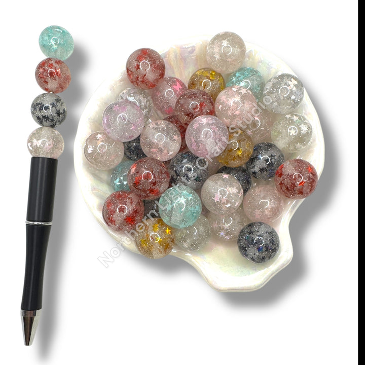 16mm Glitter Star Foil Beads 20pcs.