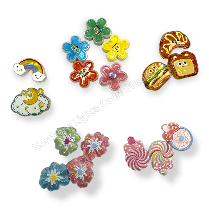 Acrylic Focal Beads, Two-Sided With Holes - Mix