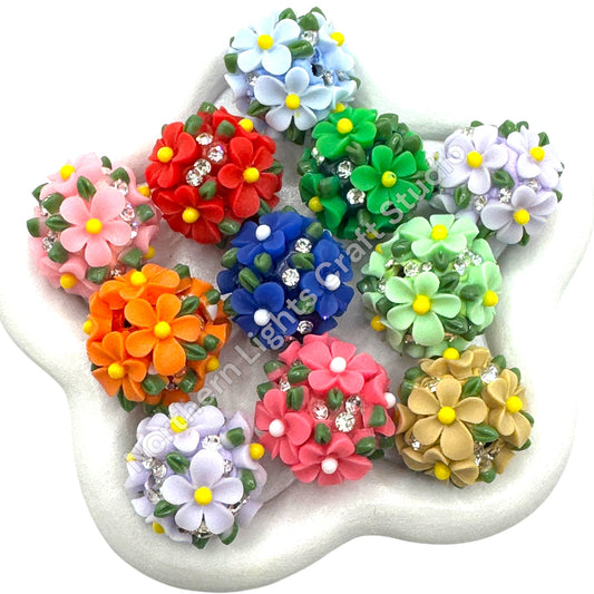Tropical Flower Beads with Rhinestone Accents-5pc Mix