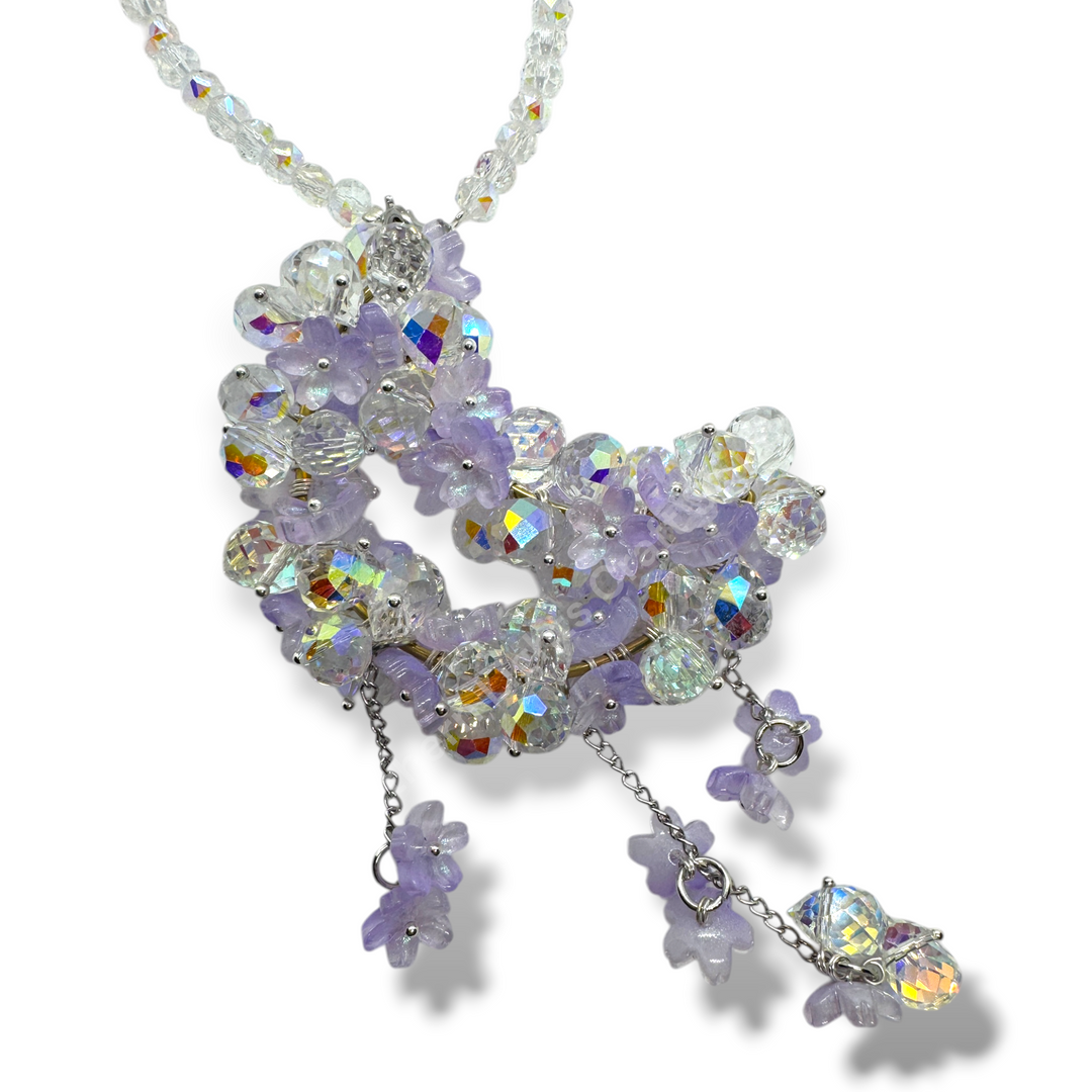 AB And Purple Flower Crystal Moon Suncatcher / Moon Car Charm