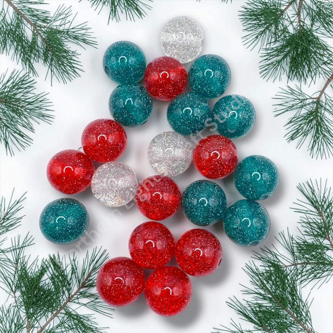 Glitter Dust Christmas 16mm Resin Bead Mix - 20 Pcs.
