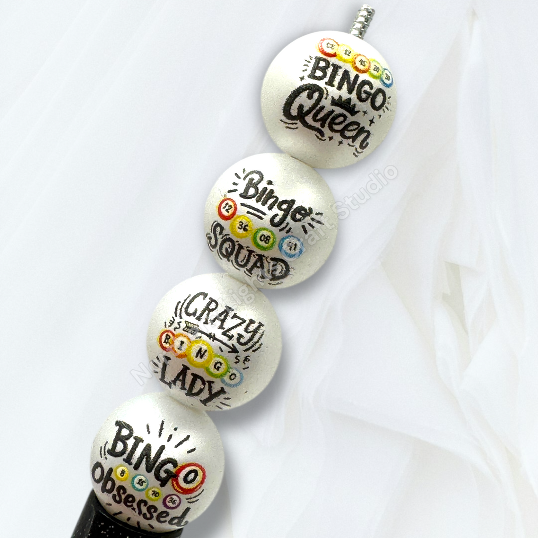 Bingo Printed Mix Matte White 16mm Acrylic Beads - 20pc. Mix