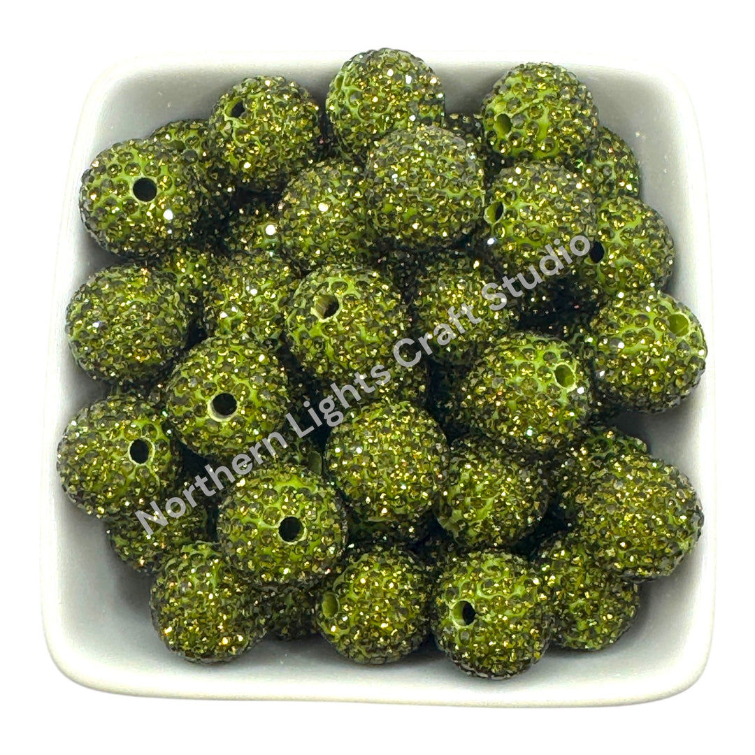 Olive Rhinestone Clay Base Beads-16mm - 10pc.