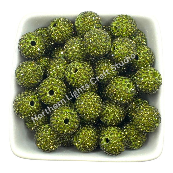 Olive Rhinestone Clay Base Beads-16mm - 10pc.