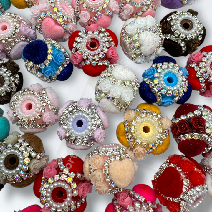 Fancy Velvet Heart and Flower Bead - 10pc.  mix