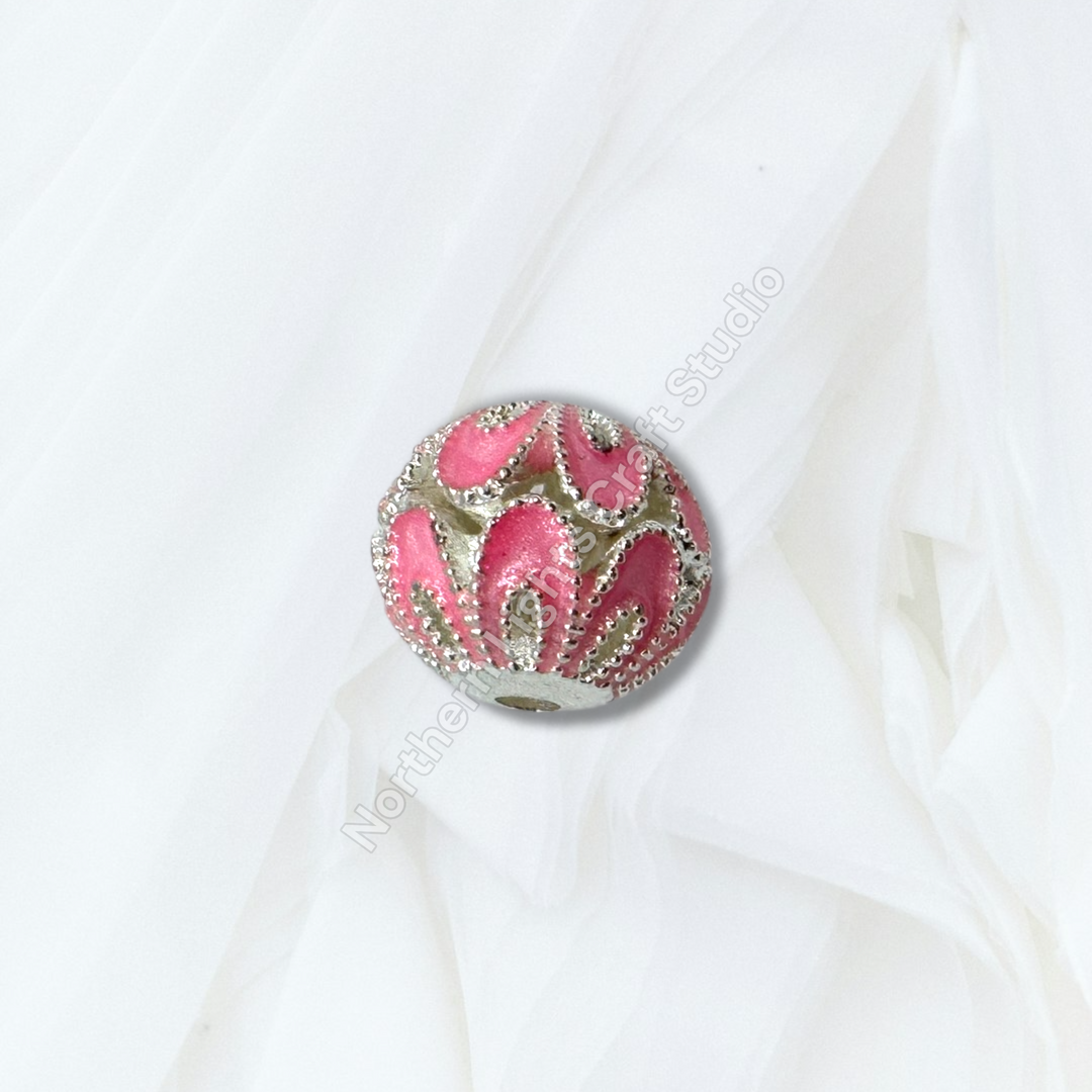 Copper Base Silver Enamel Petal 10mm Beads - 10pc.  Mix
