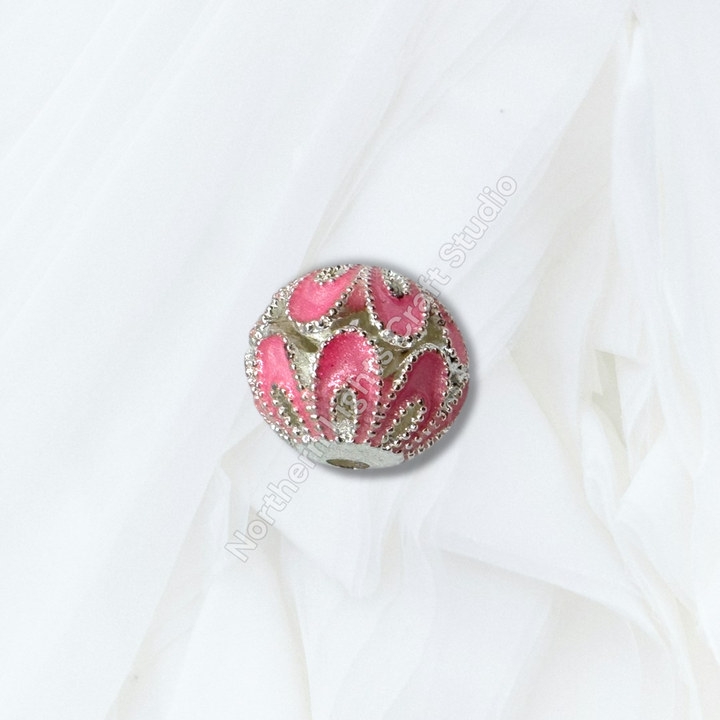 Copper Base Silver Enamel Petal 10mm Beads - 10pc.  Mix