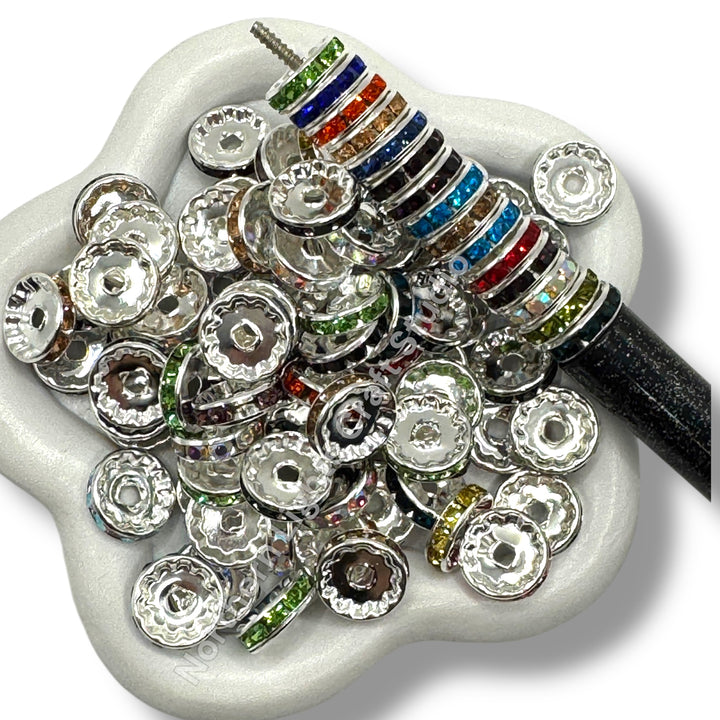 Metal Rhinestone Spacers -Round or Wavy-12mm Colorful Mix -30pcs.