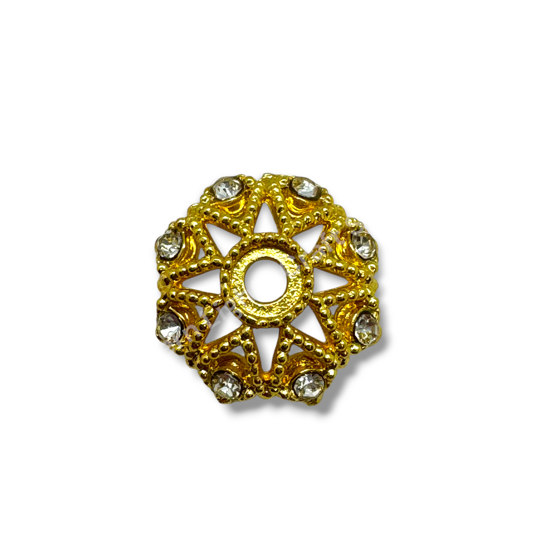 Metal  Flower Star Bead Cap With Rhinestones - 16mm -10pc.