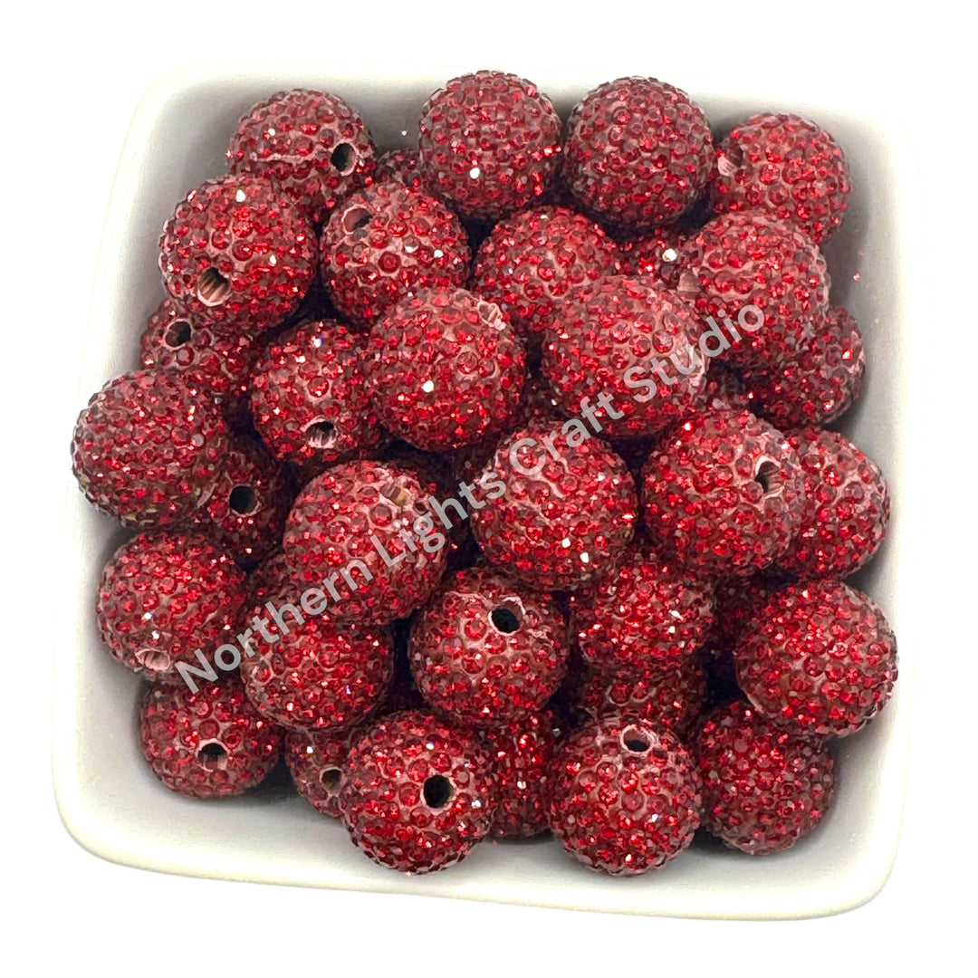 Ruby Rhinestone Clay Base Beads-16mm - 10pc.