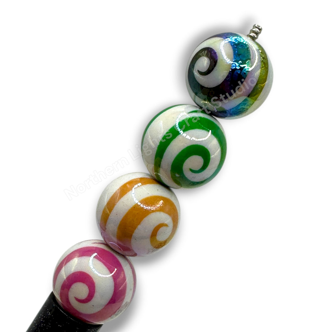 Acrylic UV Coated Swirl Printed Beads -16mm - 20pc.