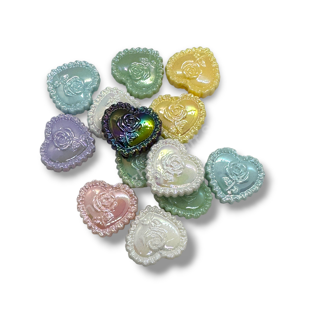 Acrylic Rose Heart UV Focal Beads - 10 pc. Mix - LIMITED QUANTITY