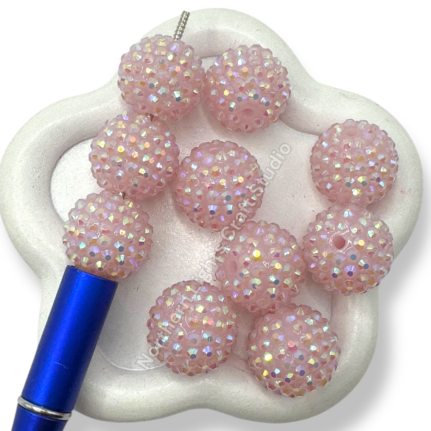 Pink Ice AB 20mm Acrylic Rhinestone Bubblegum Beads - 10pc.