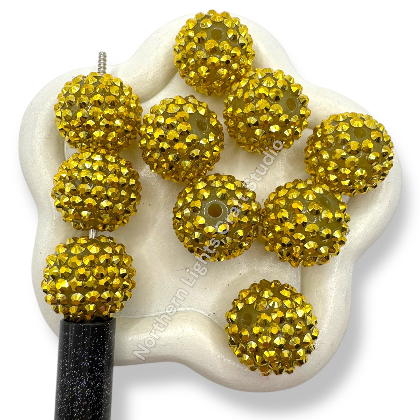 Light Gold Color Acrylic Rhinestone Bubblegum Beads - 10pc.