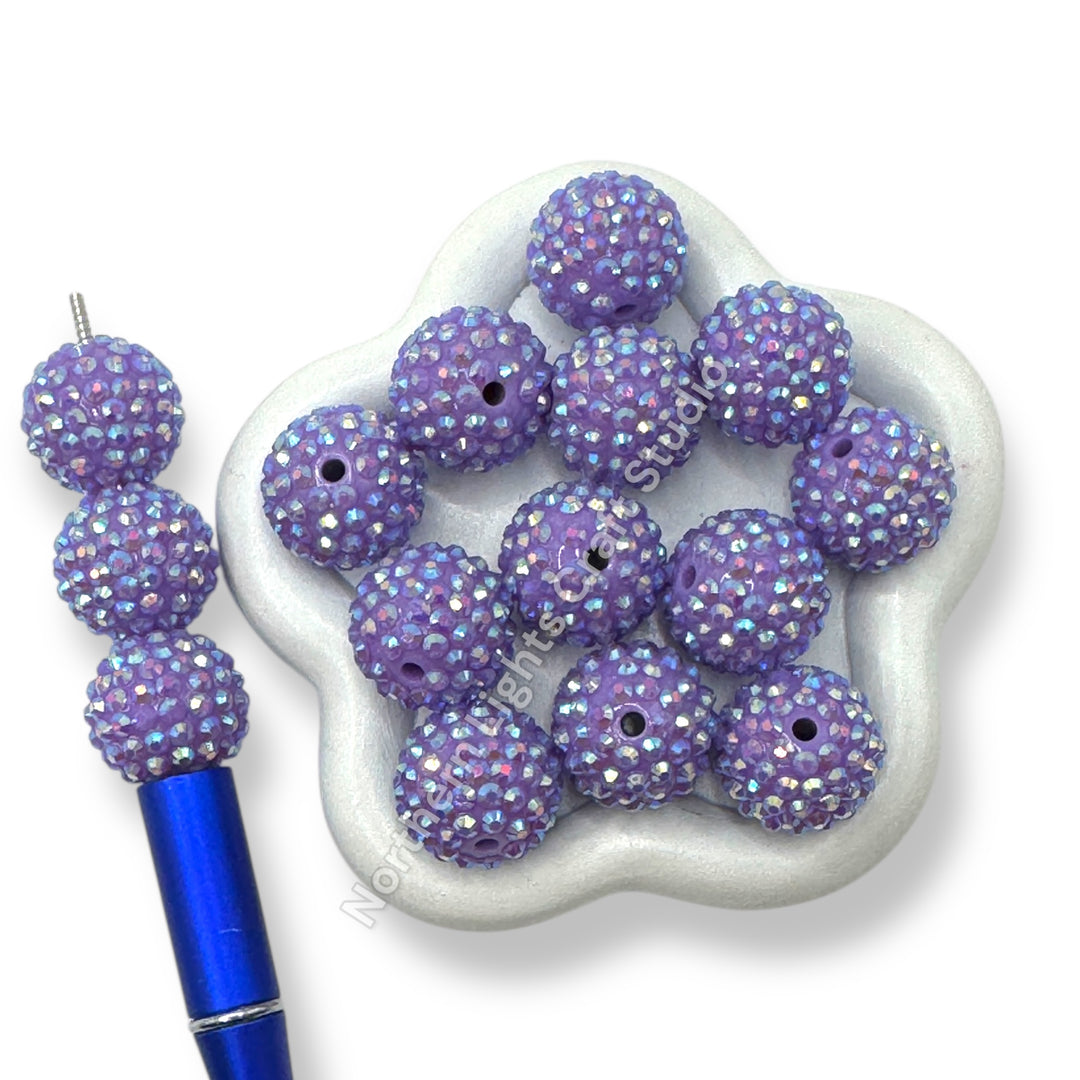 Purple AB 20mm Acrylic Rhinestone Bubblegum Beads - 10pc.