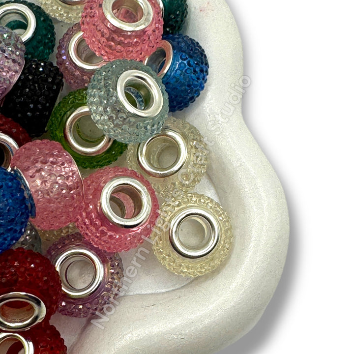 Textured Jelly Bling Wheel Beads / 14mm Large Hole Spacer Beads - 25pc. Mix