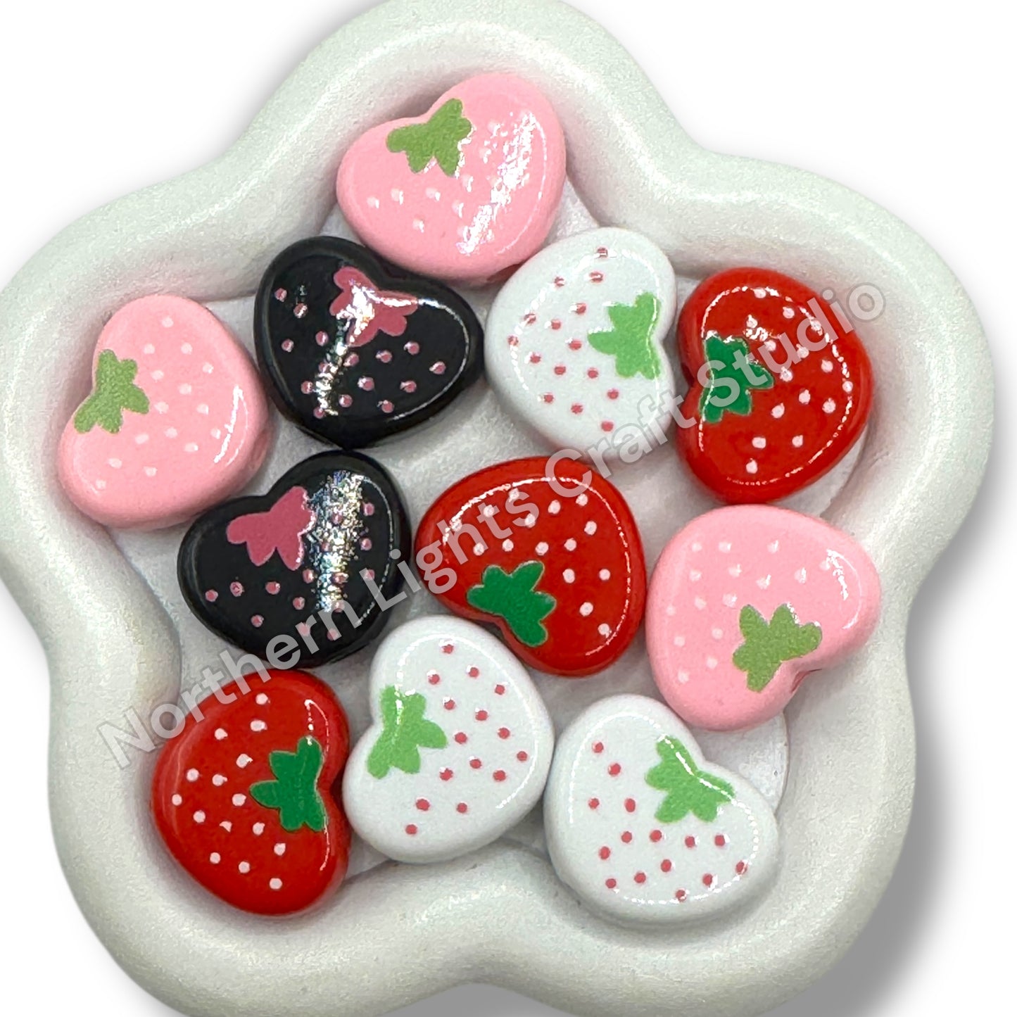 Strawberry Heart Bead - 10pc.