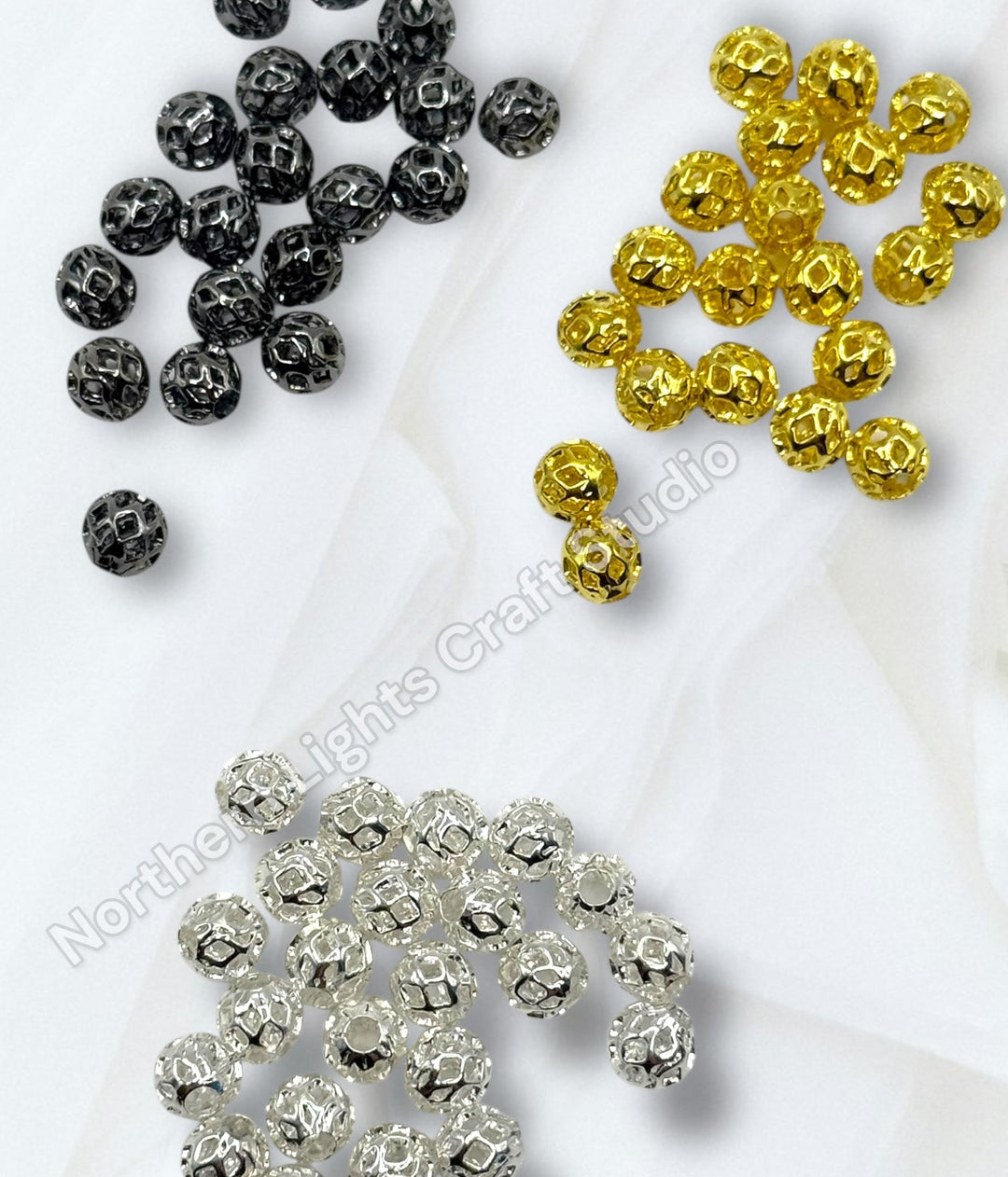 Lattice Design Metal Round 6mm Spacer Beads for Pens or Jewelry - 25pc.