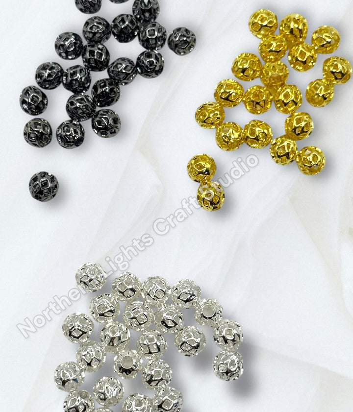 Lattice Design Metal Round 6mm Spacer Beads for Pens or Jewelry - 25pc.