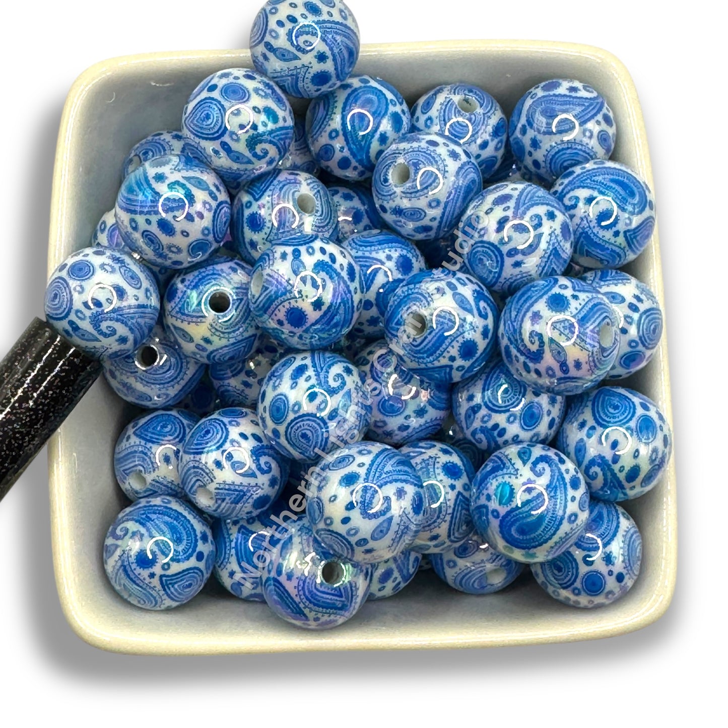 Paisley Bandana Printed 16mm Acrylic Beads - 20pc.