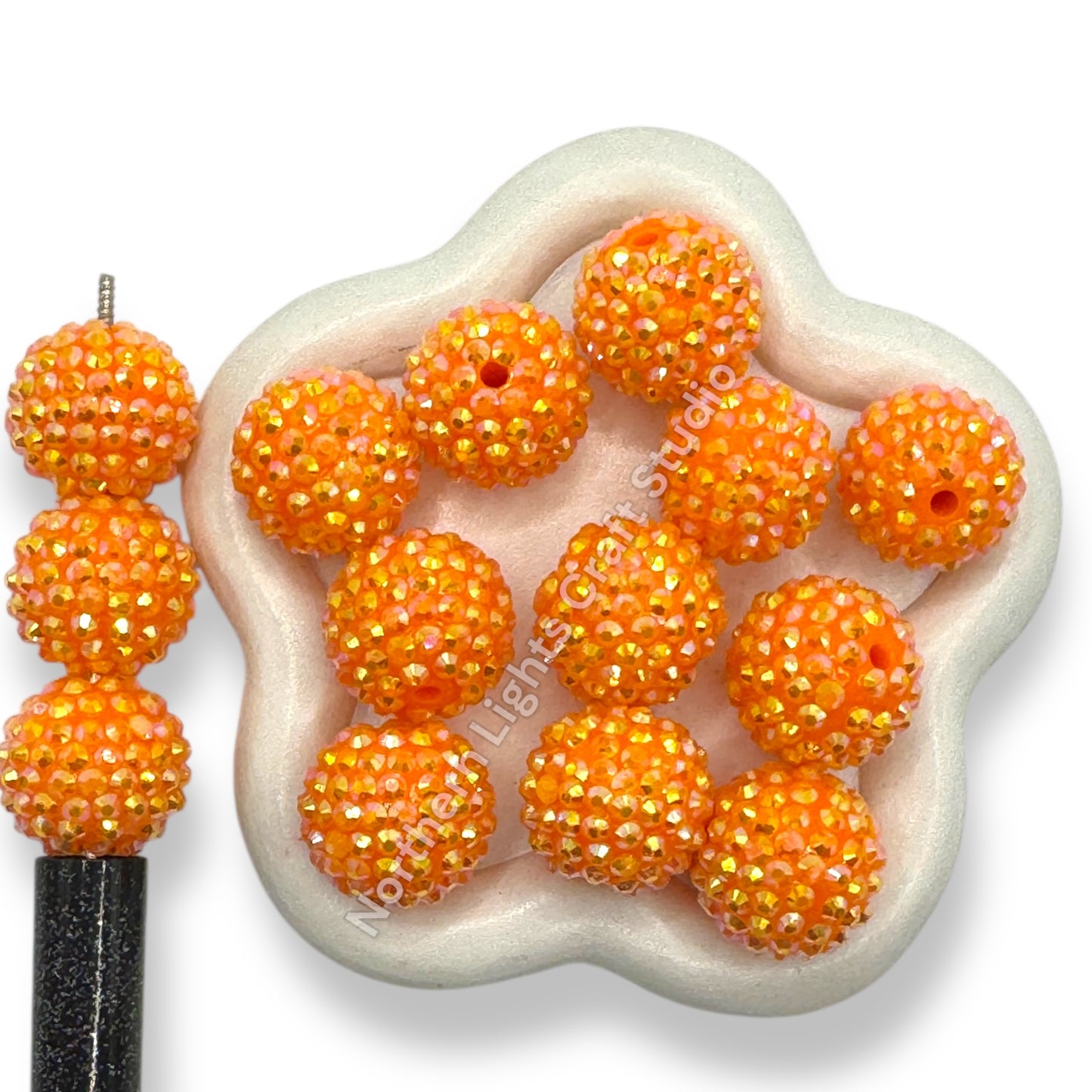 Orange AB 20mm Acrylic Rhinestone Bubblegum Beads - 10pc.
