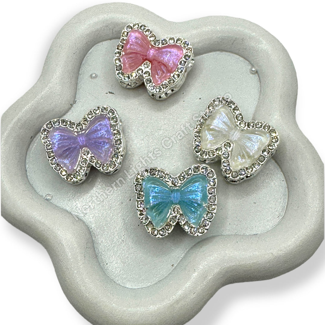 Metal Alloy and Acrylic Bow Bead - 4 holes - fits pen - 2pc.
