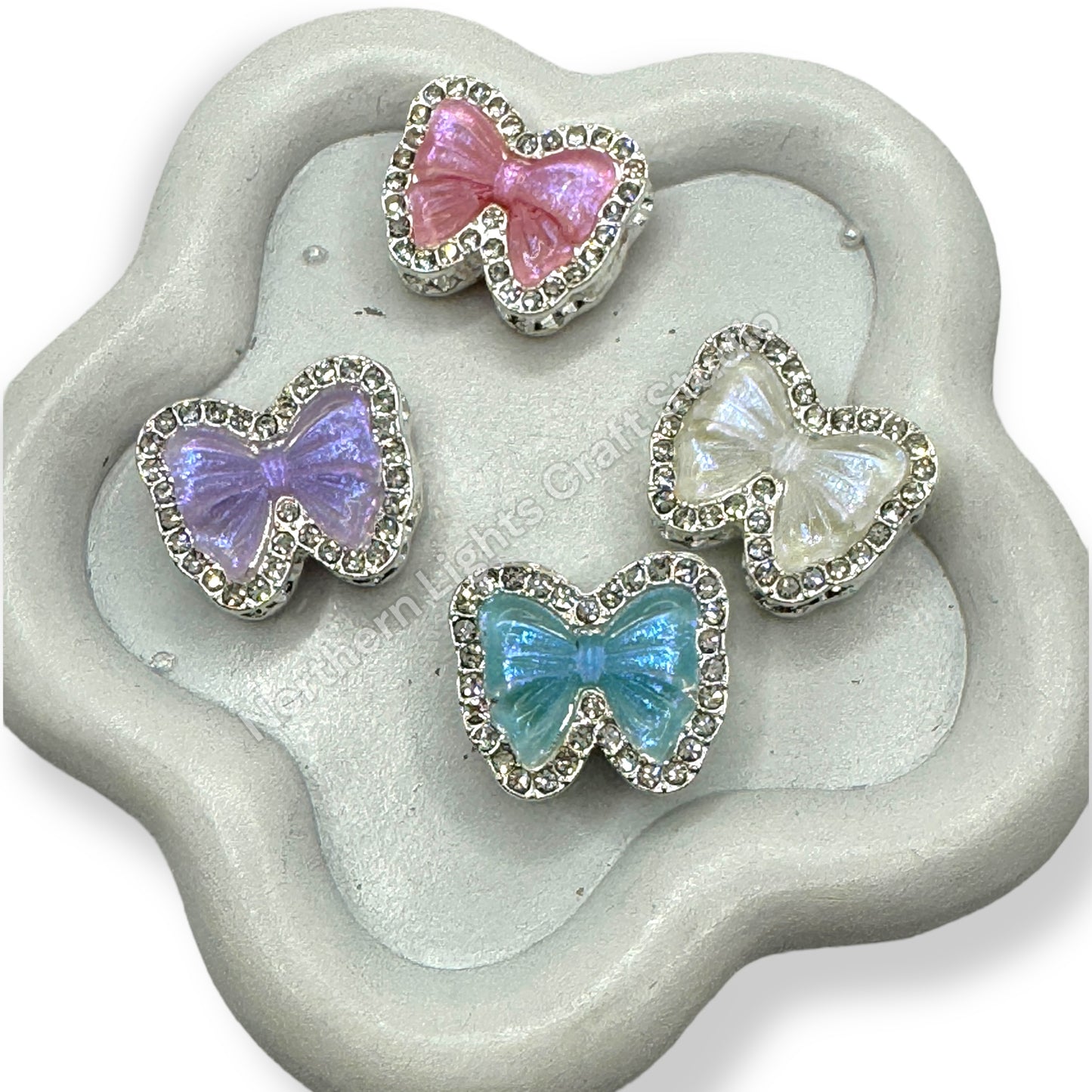 Metal Alloy and Acrylic Bow Bead - 4 holes - fits pen - 2pc.