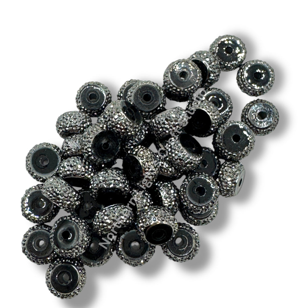 Textured 12mm Acrylic Gunmetal Rondelle Spacer - 25pc.