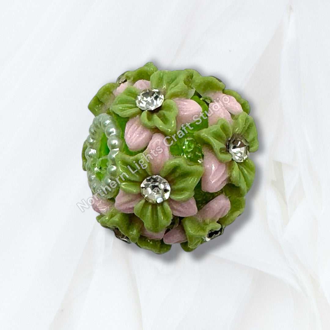 Flower Charm Fancy Bead With Rhinestone Accents -10pc. Mix
