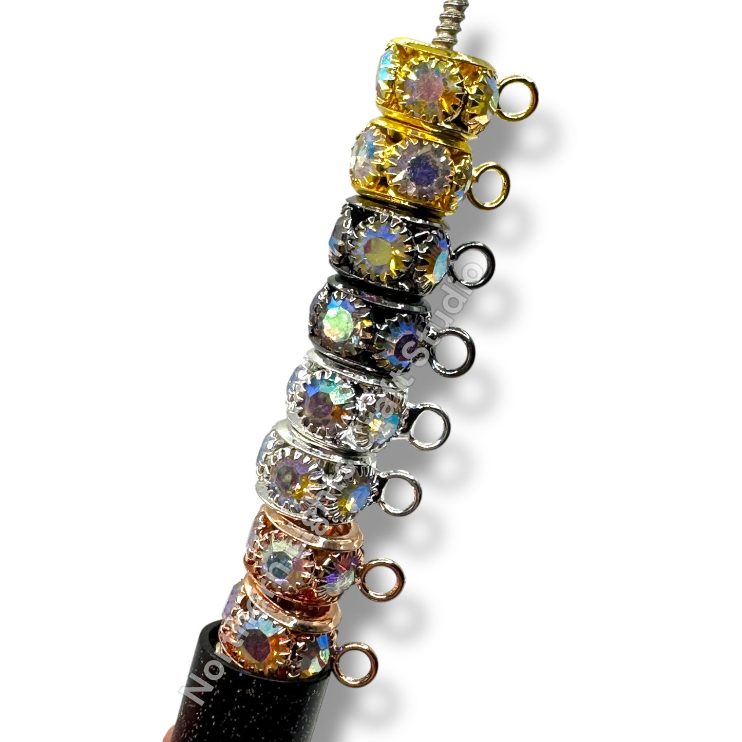10mm Metal Alloy Spacer Bail Bead with Rhinestones - 10 pc.