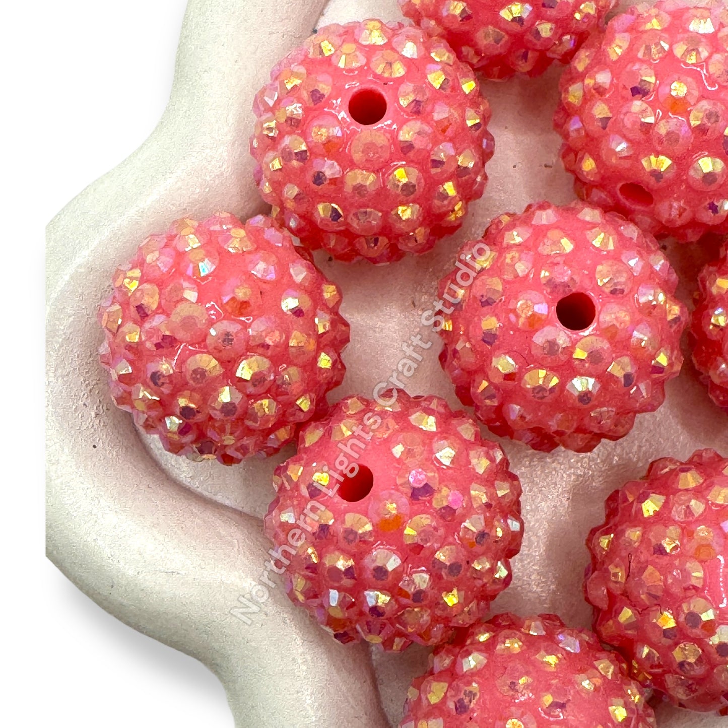 Dark Pink AB 20mm Acrylic Rhinestone Bubblegum Beads - 10pc.