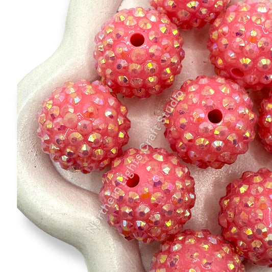 Dark Pink AB 20mm Acrylic Rhinestone Bubblegum Beads - 10pc.