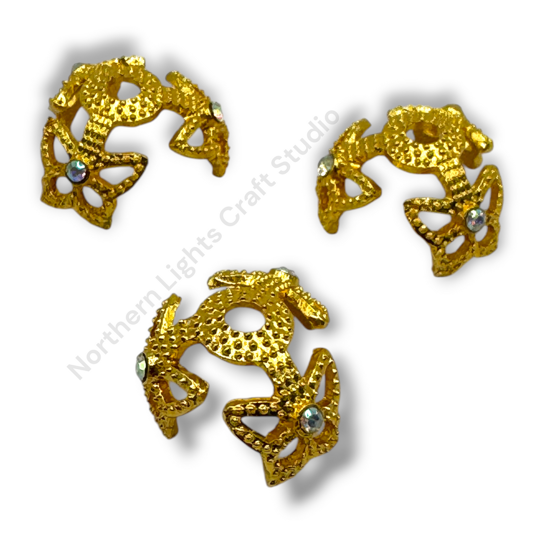 Metal Butterfly With Crystal 16mm Bead Cap  - 10pc.