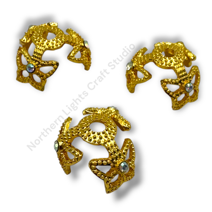 Metal Butterfly With Crystal 16mm Bead Cap  - 10pc.