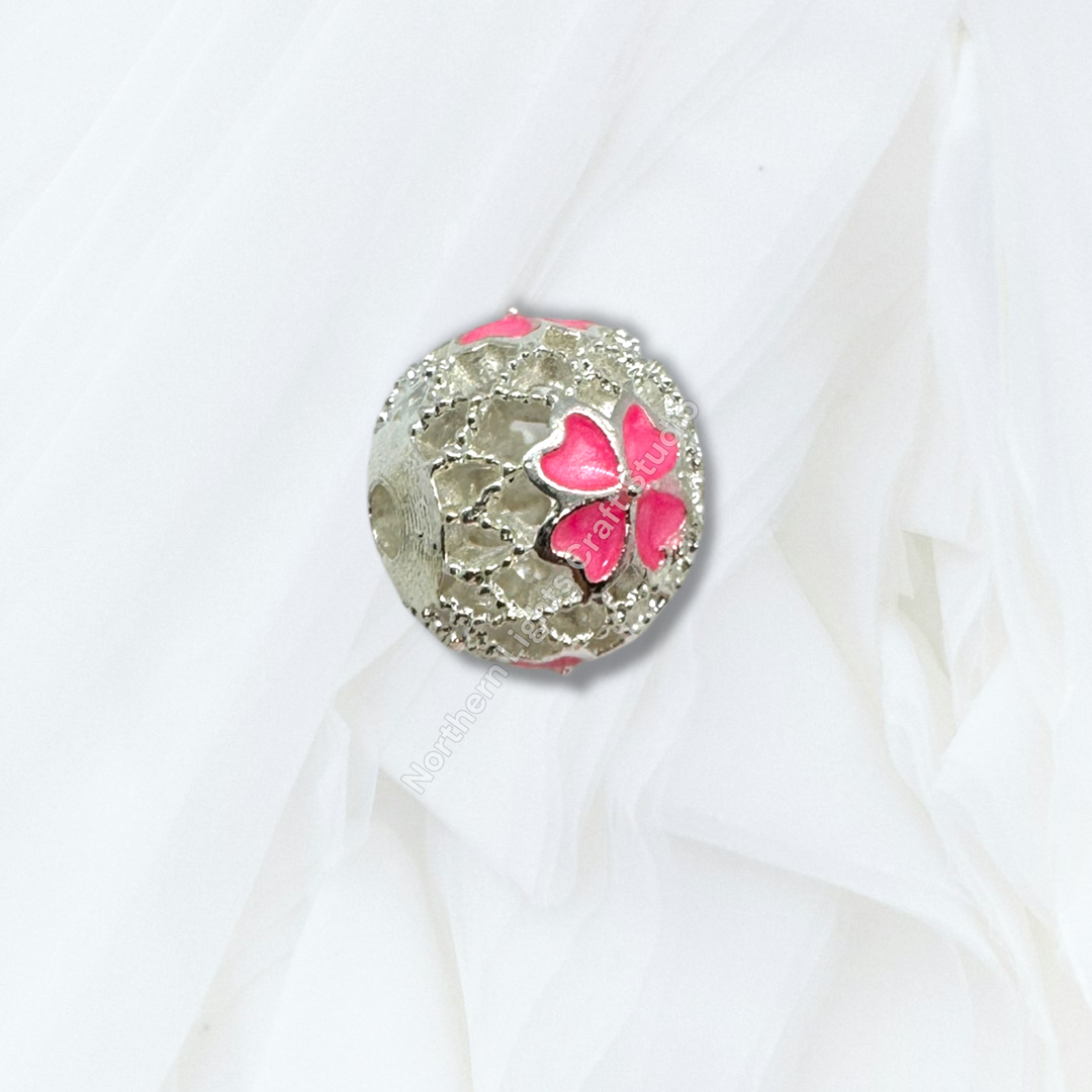 Copper Base Silver Clover Enamel 10mm Beads - 10pc.