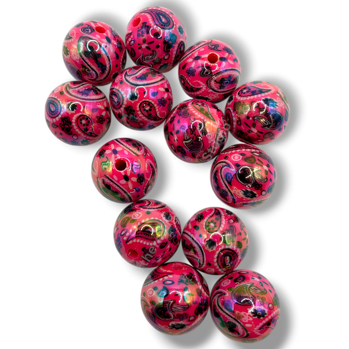 BoHo UV Paisley Bandana Printed 16mm Acrylic Beads - 20pc.