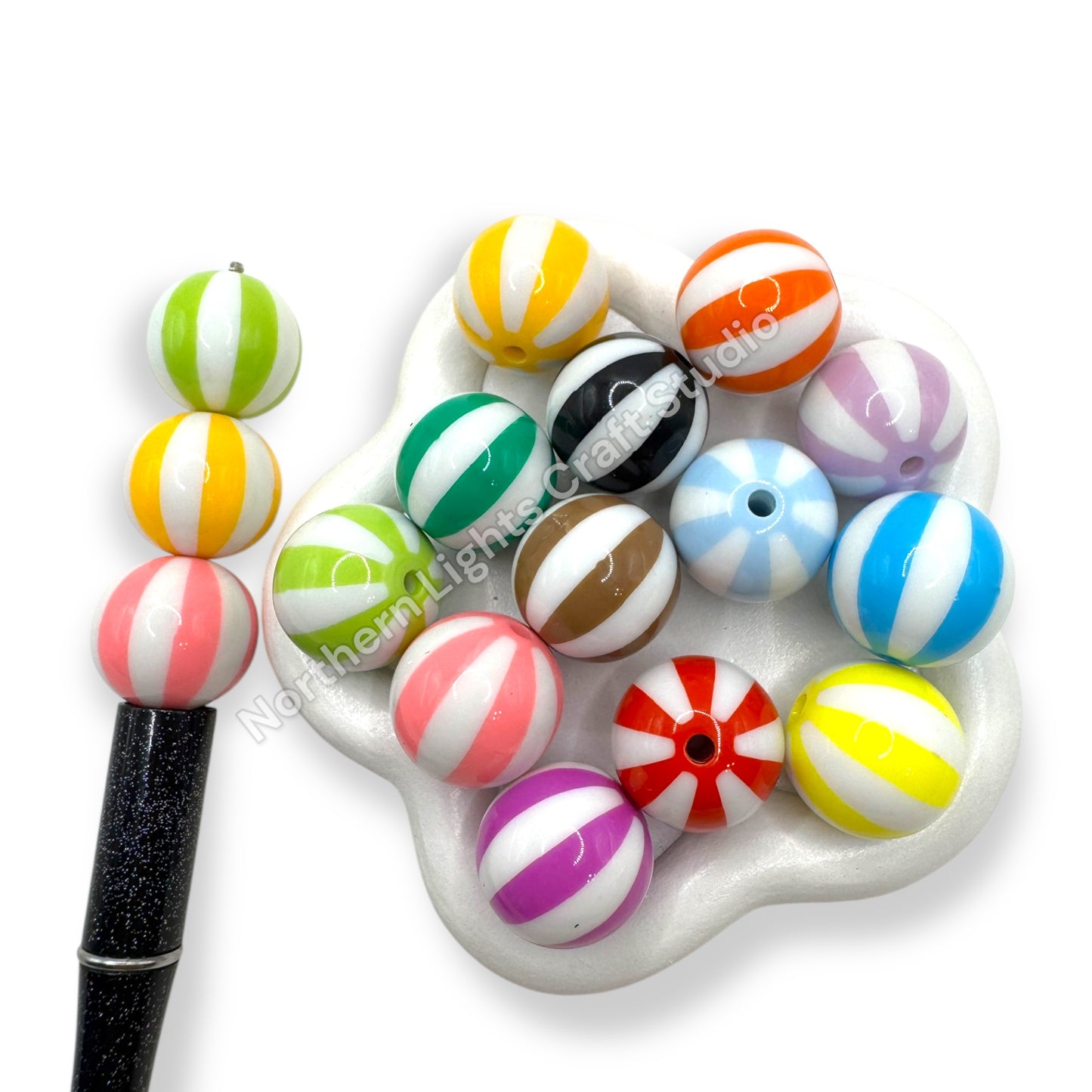 Colorful Striped 20mm Bead -10pc. mix