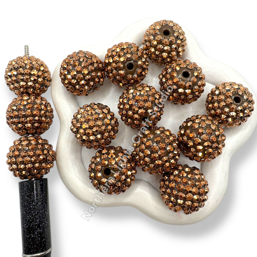 Copper Color Acrylic Rhinestone Bubblegum Beads - 10pc.