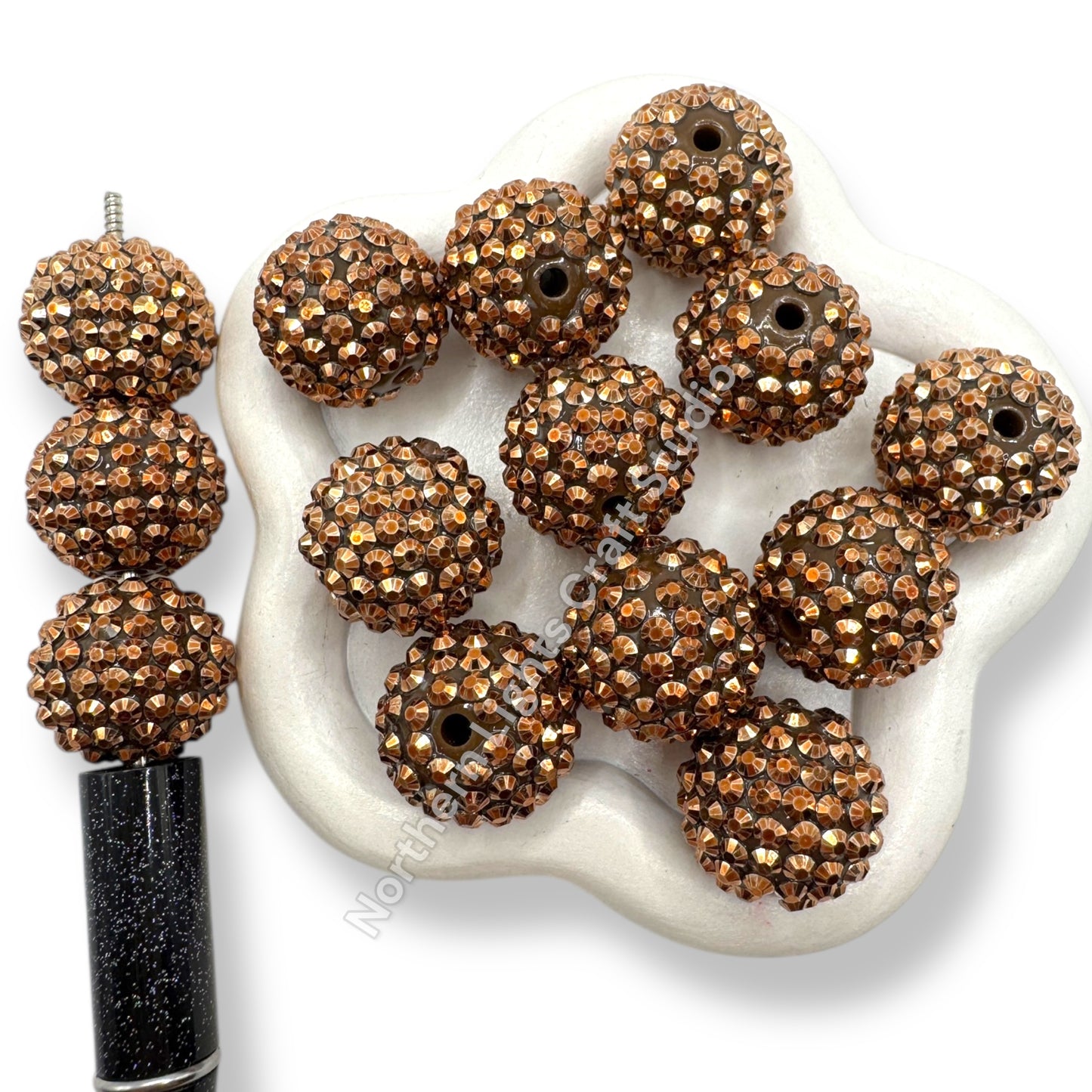 Copper Color Acrylic Rhinestone Bubblegum Beads - 10pc.