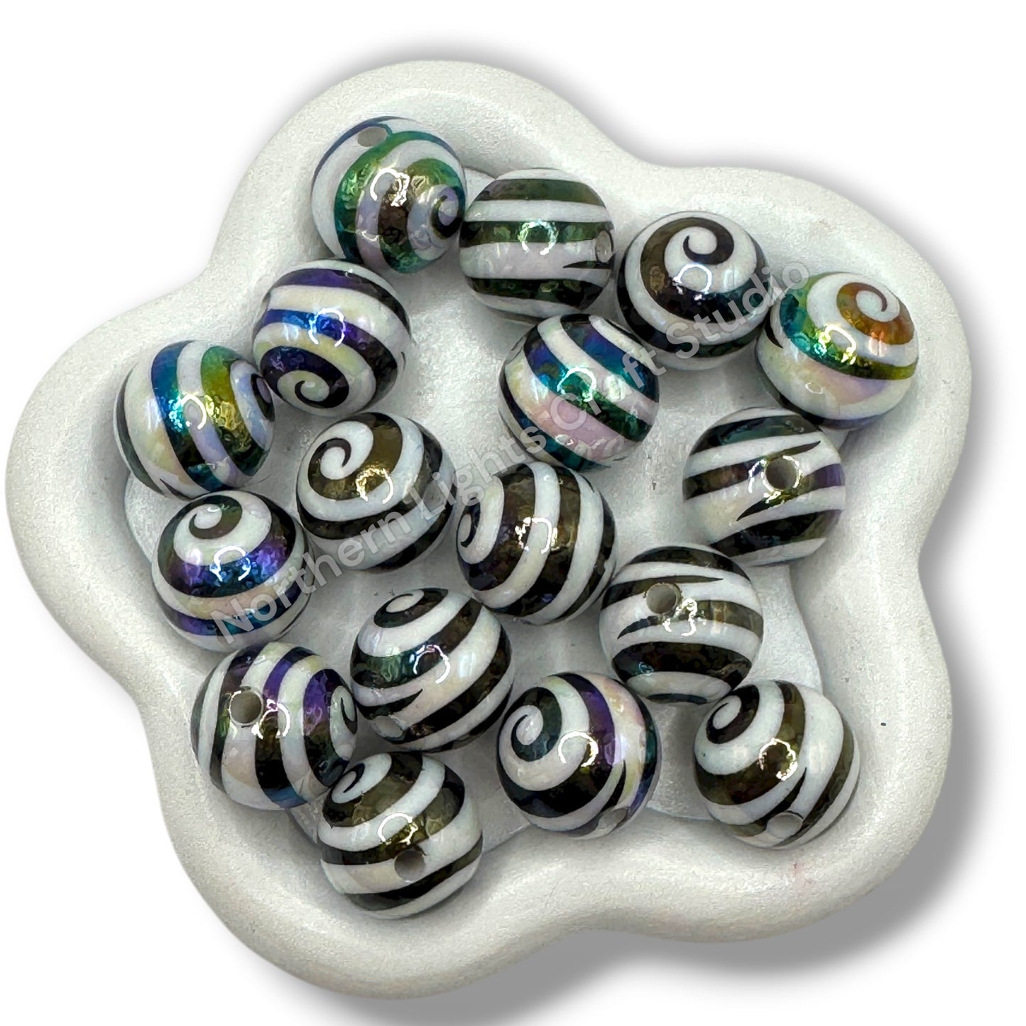 Acrylic UV Coated Swirl Printed Beads -16mm - 20pc.