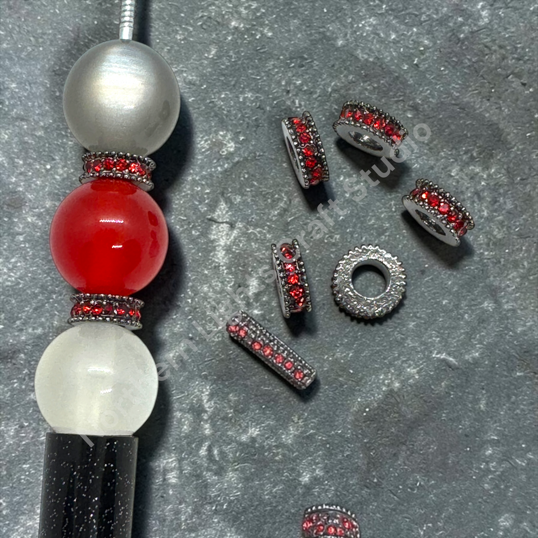 10mm Black Metal Red Rhinestone Spacers-10pcs
