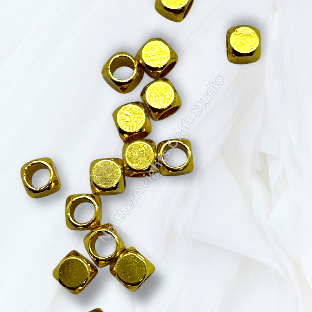 Shiny Copper Base Rounded Edge Cube 4mm Bead Spacers - 20pcs.
