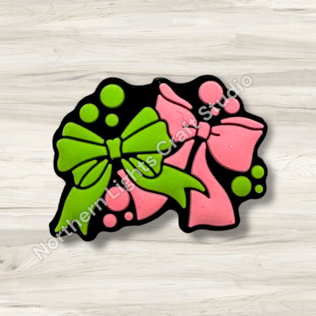 Pink Green Bow  Focal Bead