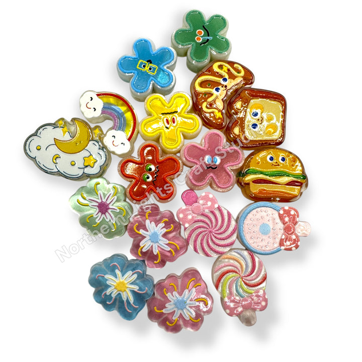 Acrylic Focal Beads, Two-Sided With Holes - Mix