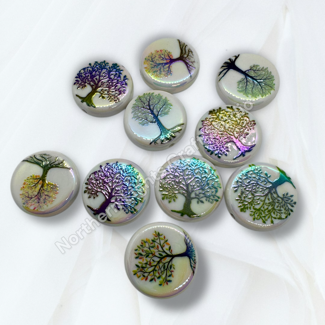 Tree Of Life UV Coated Printed Acrylic 22mm Bead Mix - 10 pc.