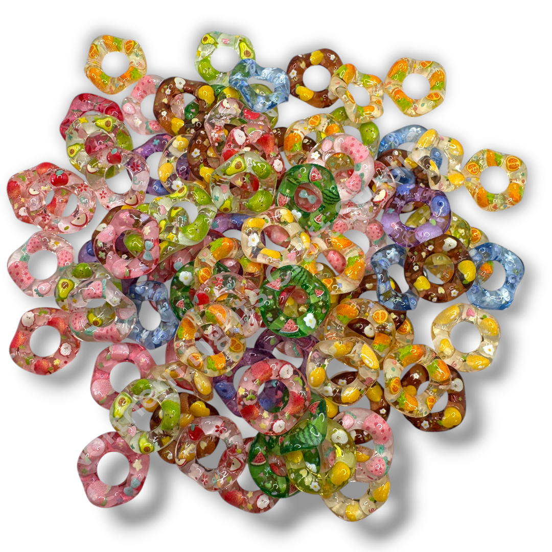 Fruit Printed Wavy 16mm Acrylic Spacer Mix  - 50pc. Mix